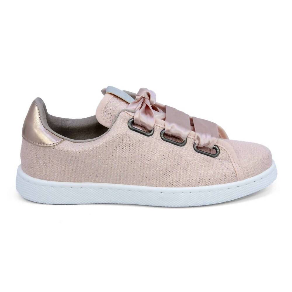 NEW VICTORIA women's satin ribbon lace-up sneakers in rosa